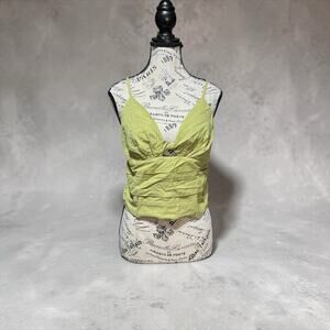 Know One Cares Green Smocked Crop Tank Top Size L NWOT